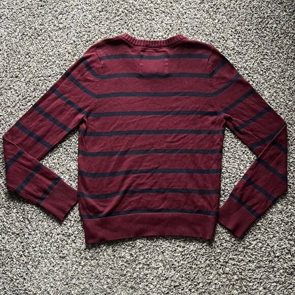 Y2K Abercrombie & Fitch Burgundy Striped L/S Top Wmn Med Preppy Grunge Comfy - Picture 3 of 5